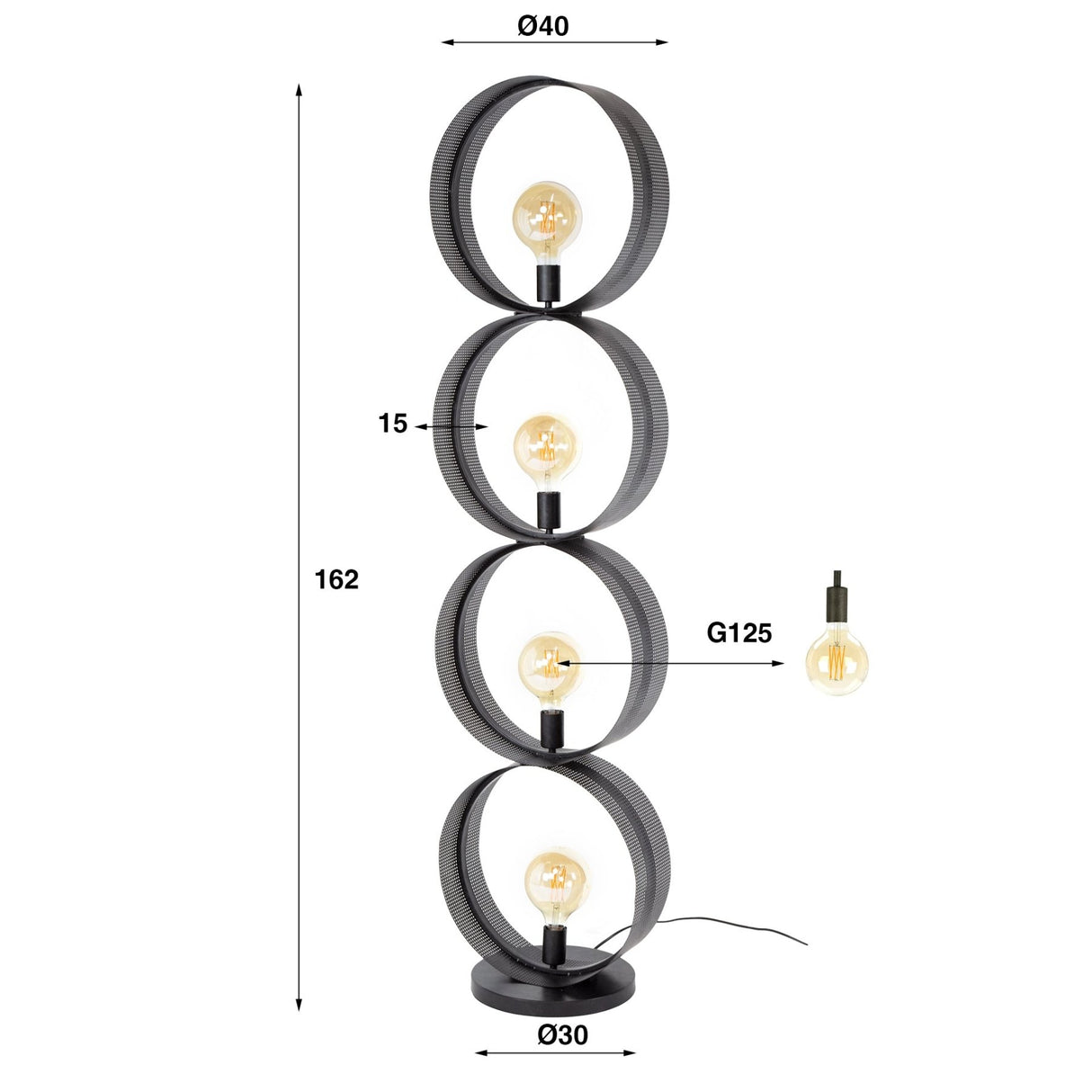 Stehlampe Fons 4-flammig Ringe Metall schwarz 