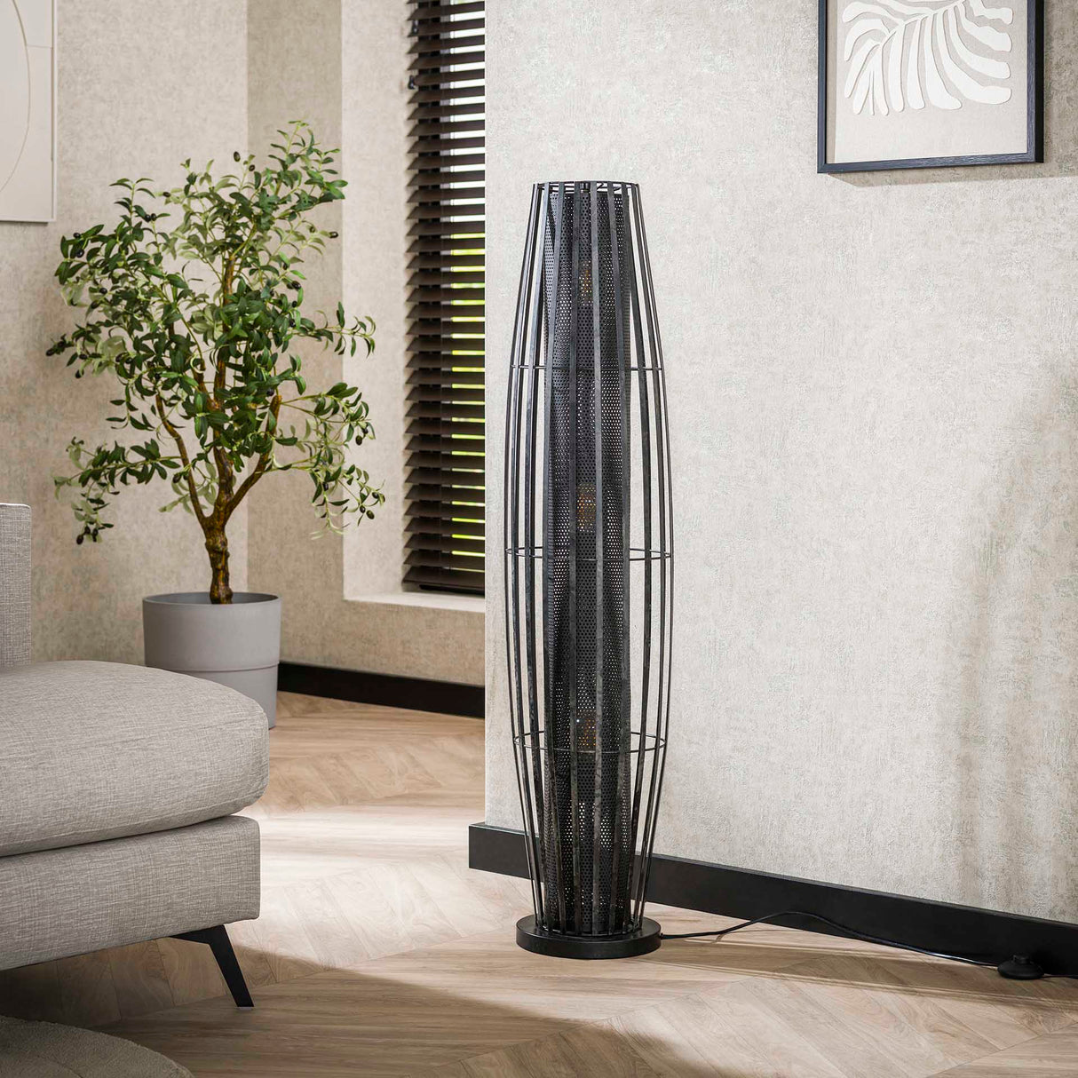 Stehlampe Liora 3-flammig Zylindergeflecht schwarz 120 cm 