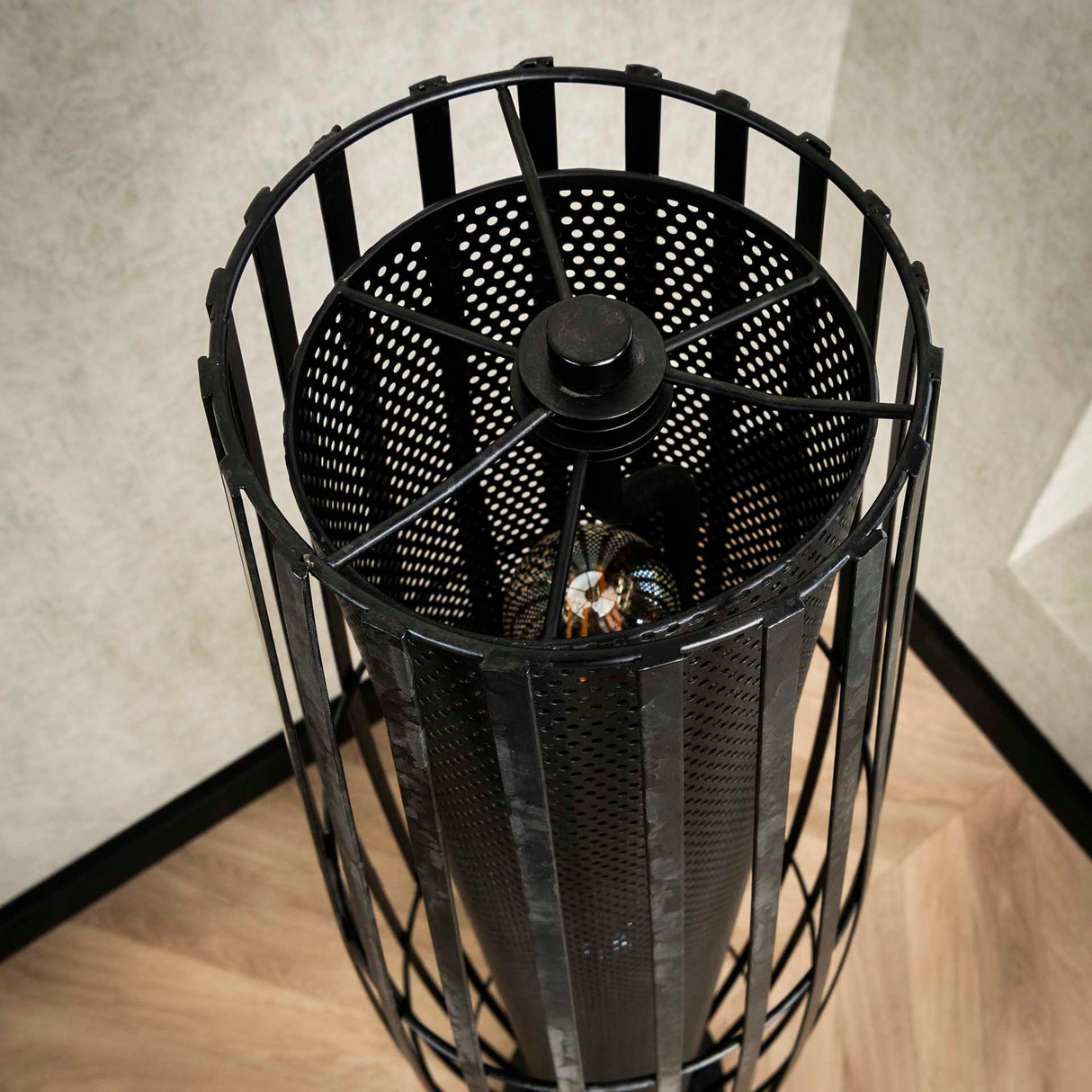 Stehlampe Liora 3-flammig Zylindergeflecht schwarz 120 cm 