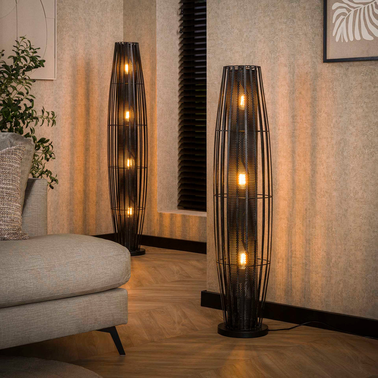 Stehlampe Liora 3-flammig Zylindergeflecht schwarz 120 cm 