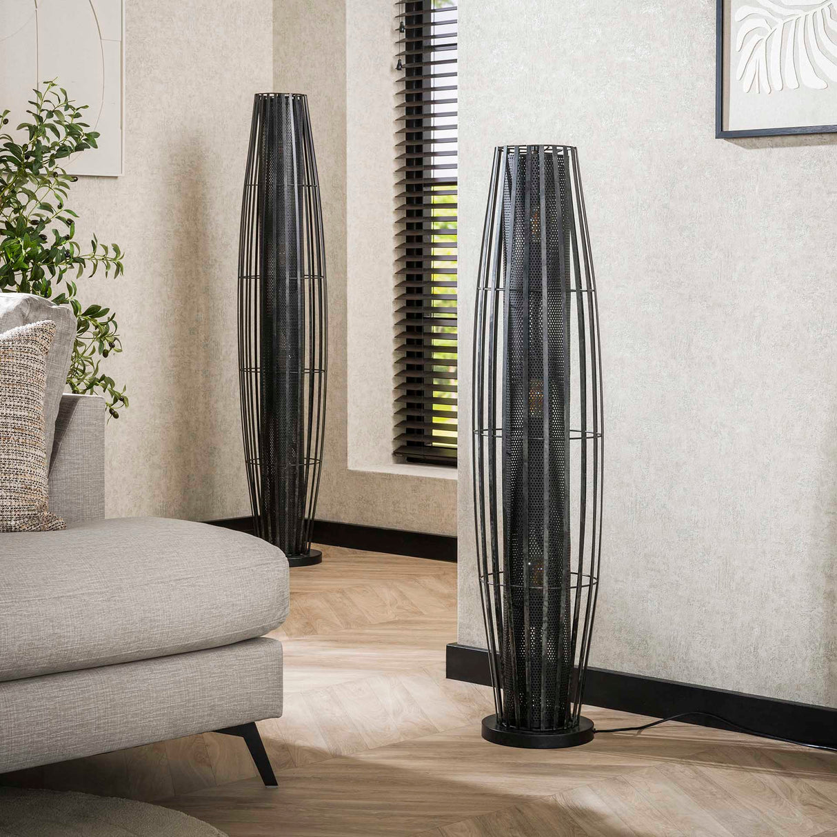 Stehlampe Liora 3-flammig Zylindergeflecht schwarz 120 cm 