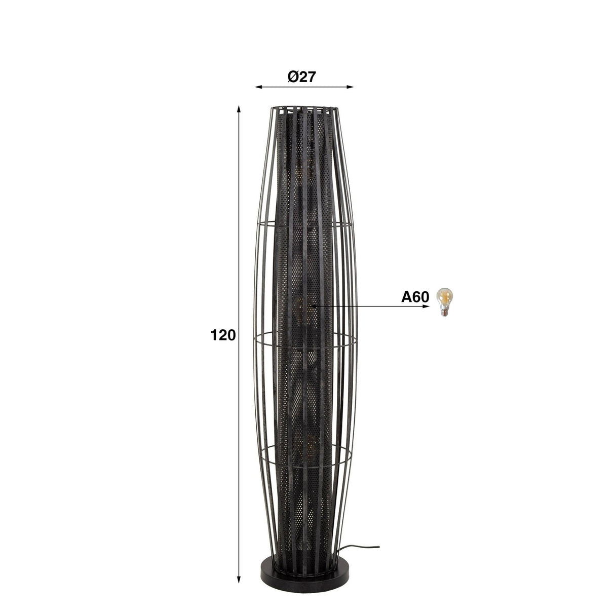 Stehlampe Liora 3-flammig Zylindergeflecht schwarz 120 cm 