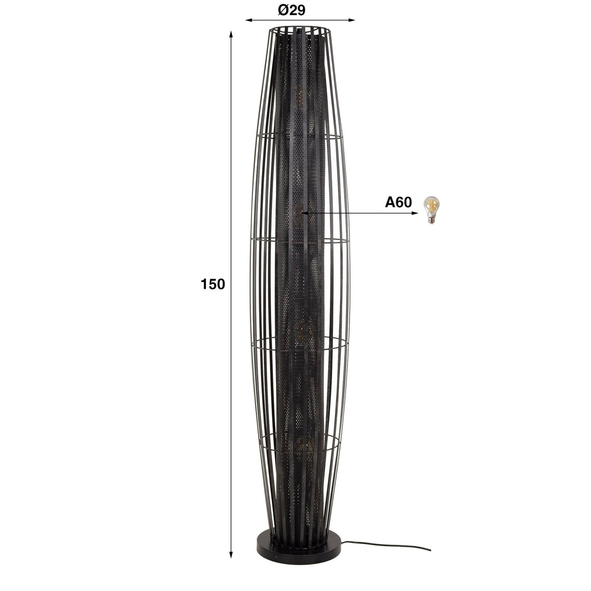 Stehlampe Liora 4-flammig Zylinder Mesh schwarz 150 cm 