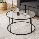 Couchtisch Glas Rund 80 cm Barlin - Schwarzes Gestell 