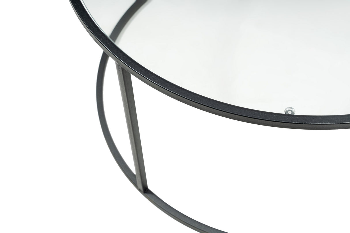 Couchtisch Glas Rund 80 cm Barlin - Schwarzes Gestell 