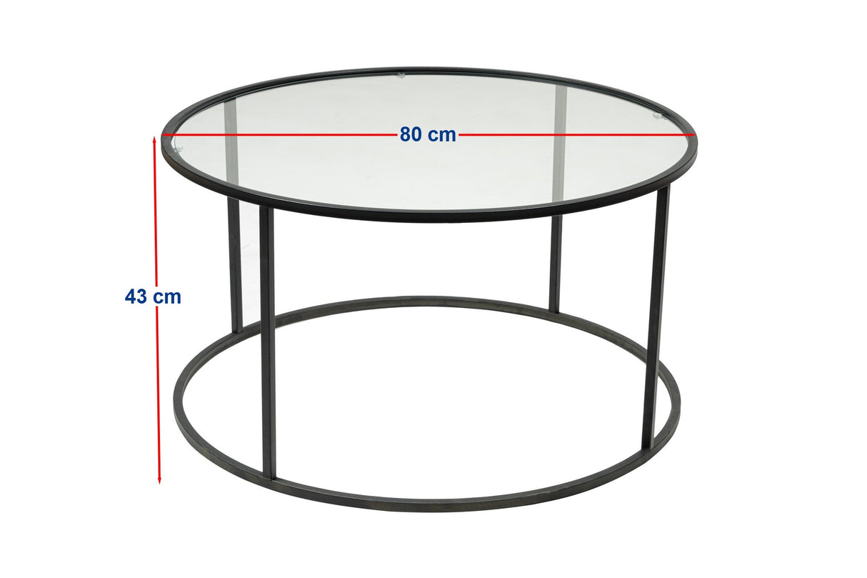 Couchtisch Glas Rund 80 cm Barlin - Schwarzes Gestell 