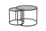 Couchtischset von 2 Rund Glas - Schwarzes Gestell - 60, 42 cm 