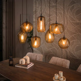 Hanglamp 7-lichts bruin reliëf glas Chen
