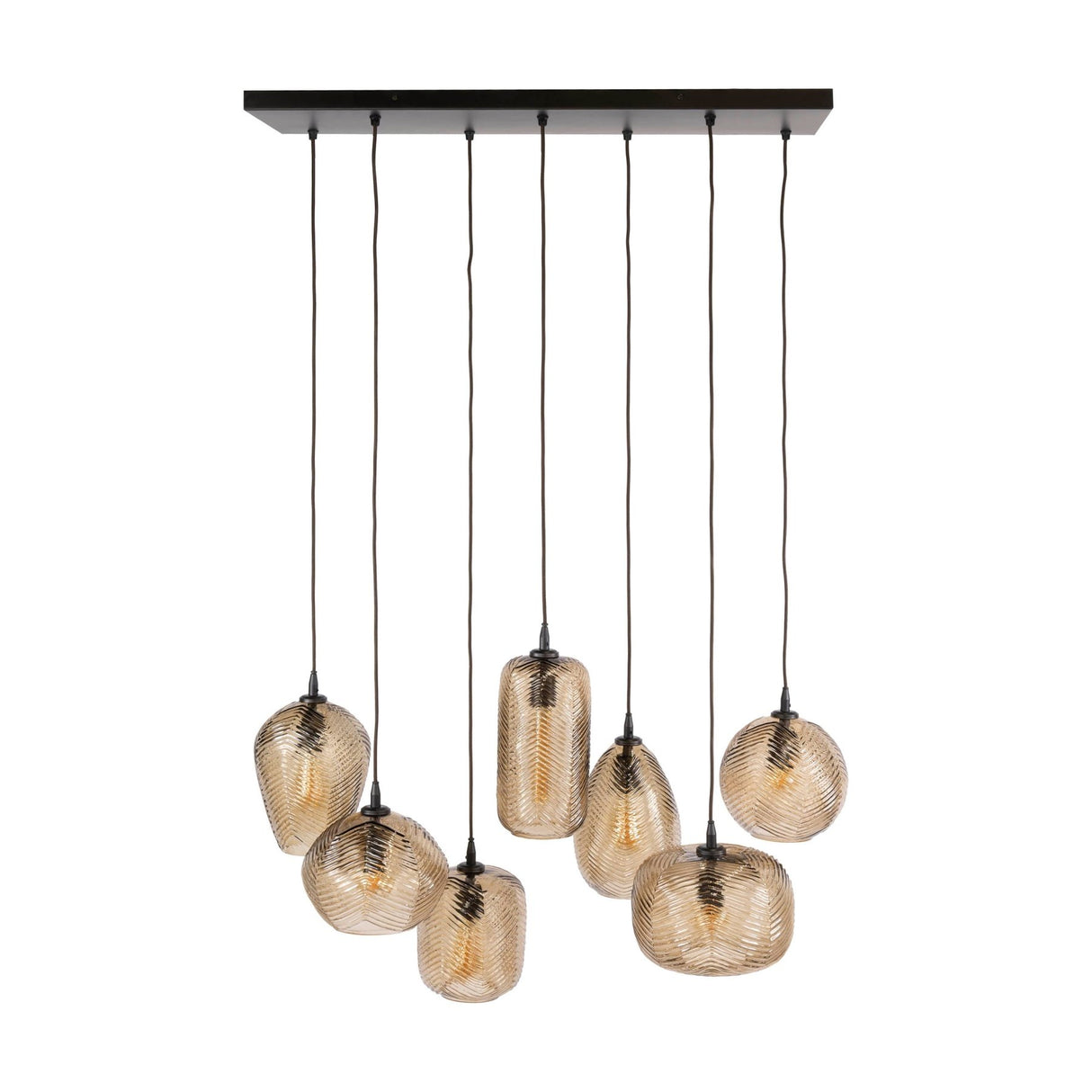 Hanglamp 7-lichts bruin reliëf glas Chen