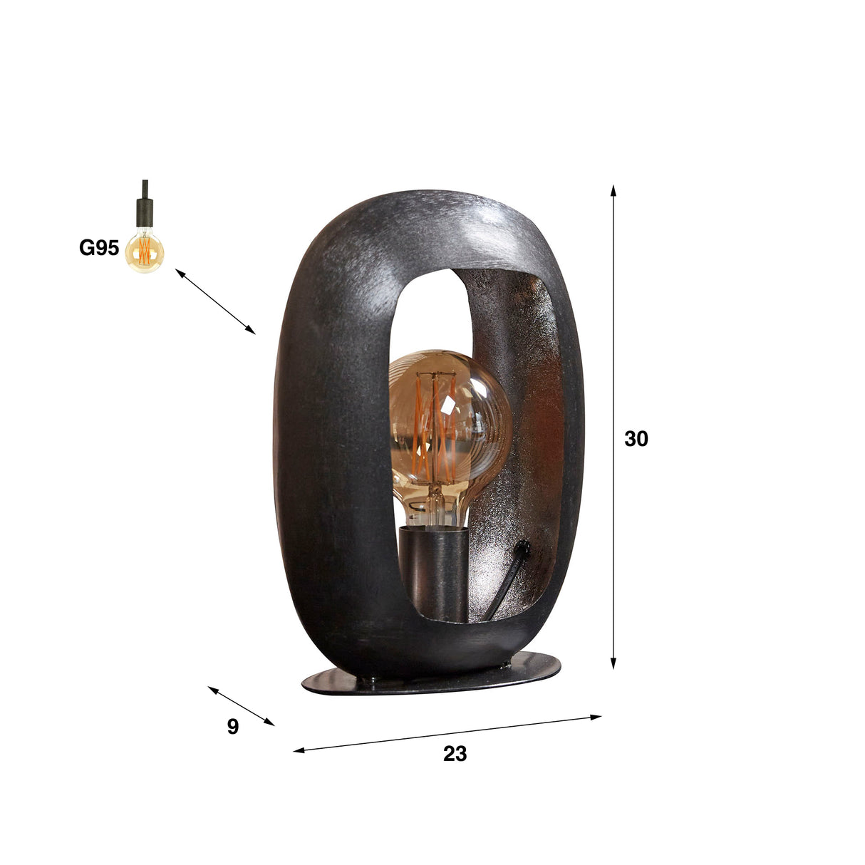 Industrietischlampe Selmas ovaler schwarzer Nickel