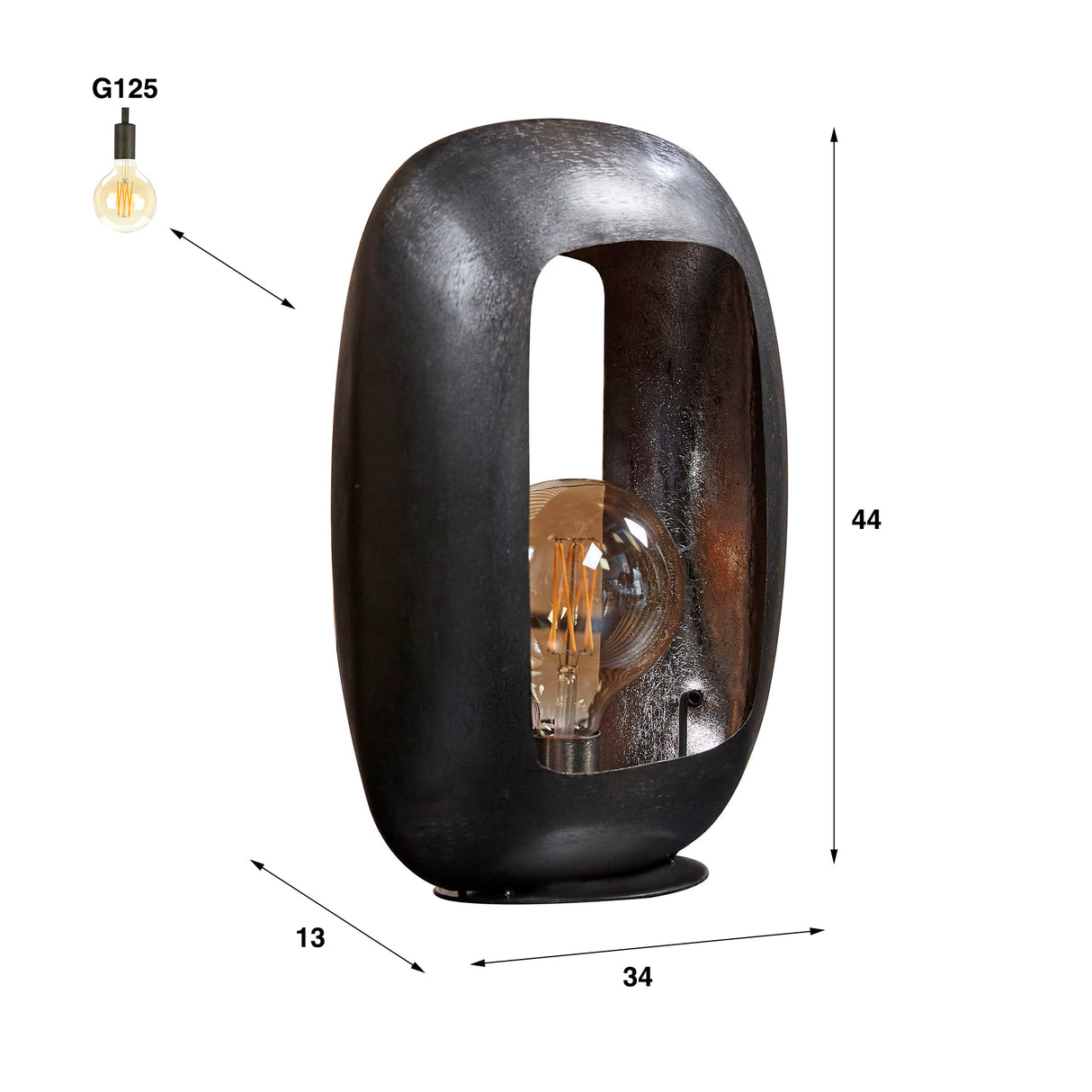 Industrietischlampe Selma l Ovaler schwarzer Nickel