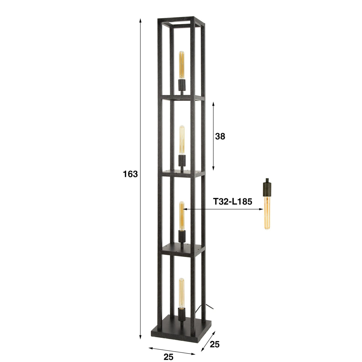 Industriële vloerlamp Ardon 4-lichts - Zwart metaal