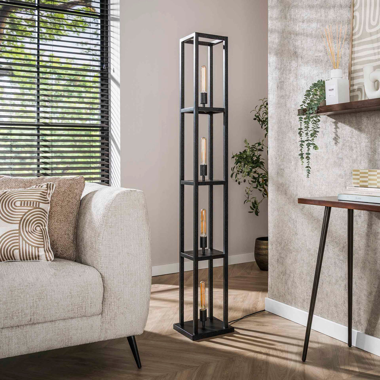 Industriële vloerlamp Ardon 4-lichts - Zwart metaal