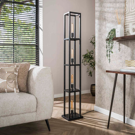 Industriële vloerlamp Ardon 4-lichts - Zwart metaal