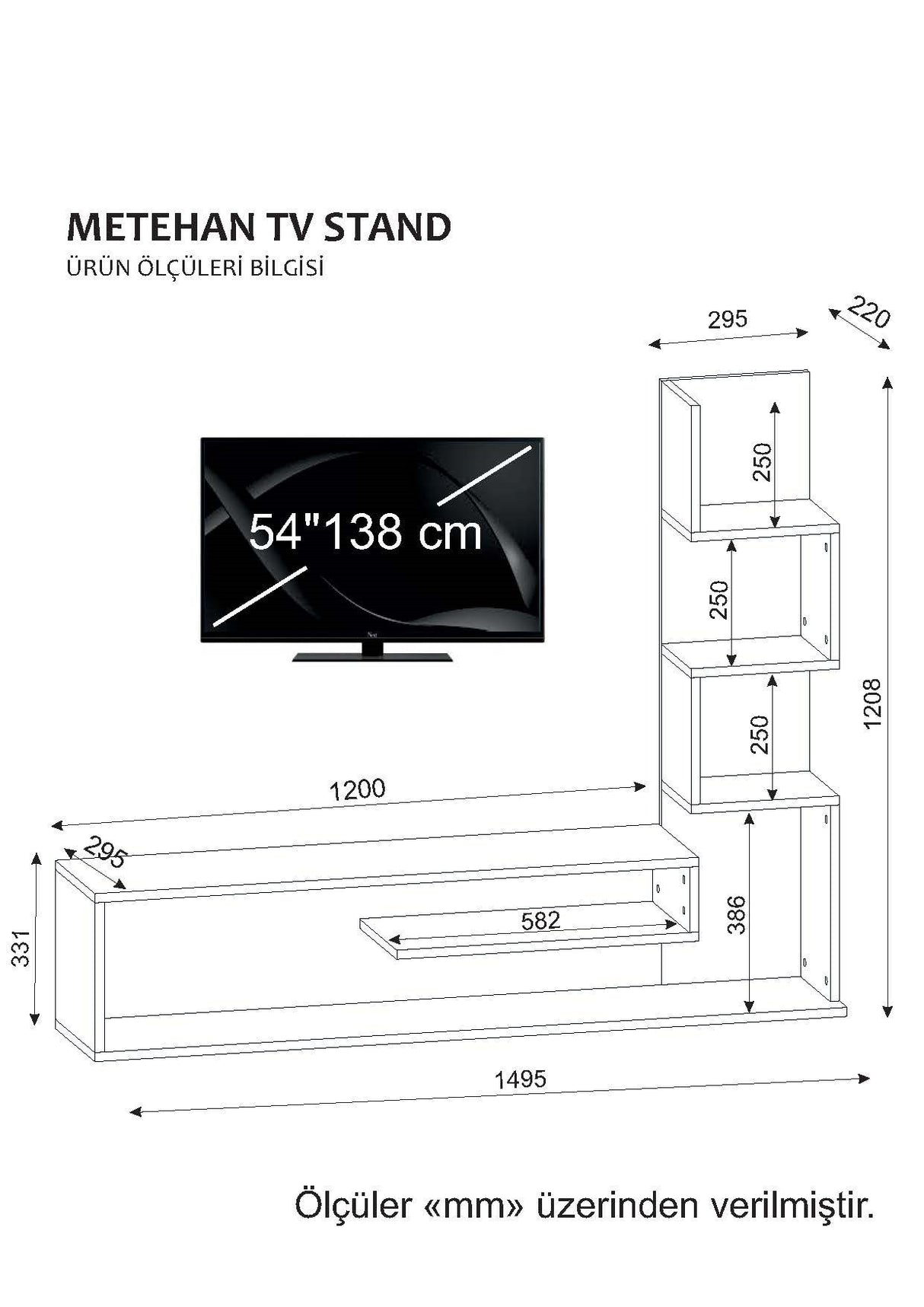 TV -Möbel Set Metehan White Cordoba Melamin 120x33.1x cm