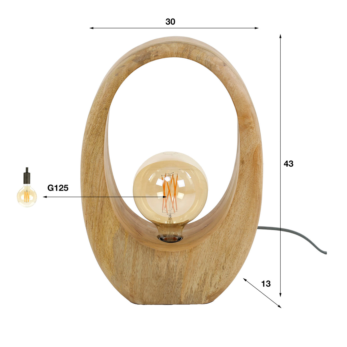 Tischlampe Brenn Mangoholz 43 cm