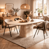 Eettafels - Sintered Stone Marmerlook Travertin Eettafel Lea 180x90 cm - Deens Ovaal - Dimehouse