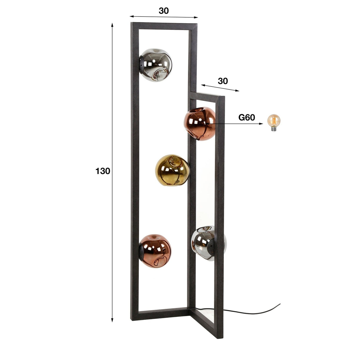 Industrielle Stehlampe Ada 5-flammig Buntglas Ecke 