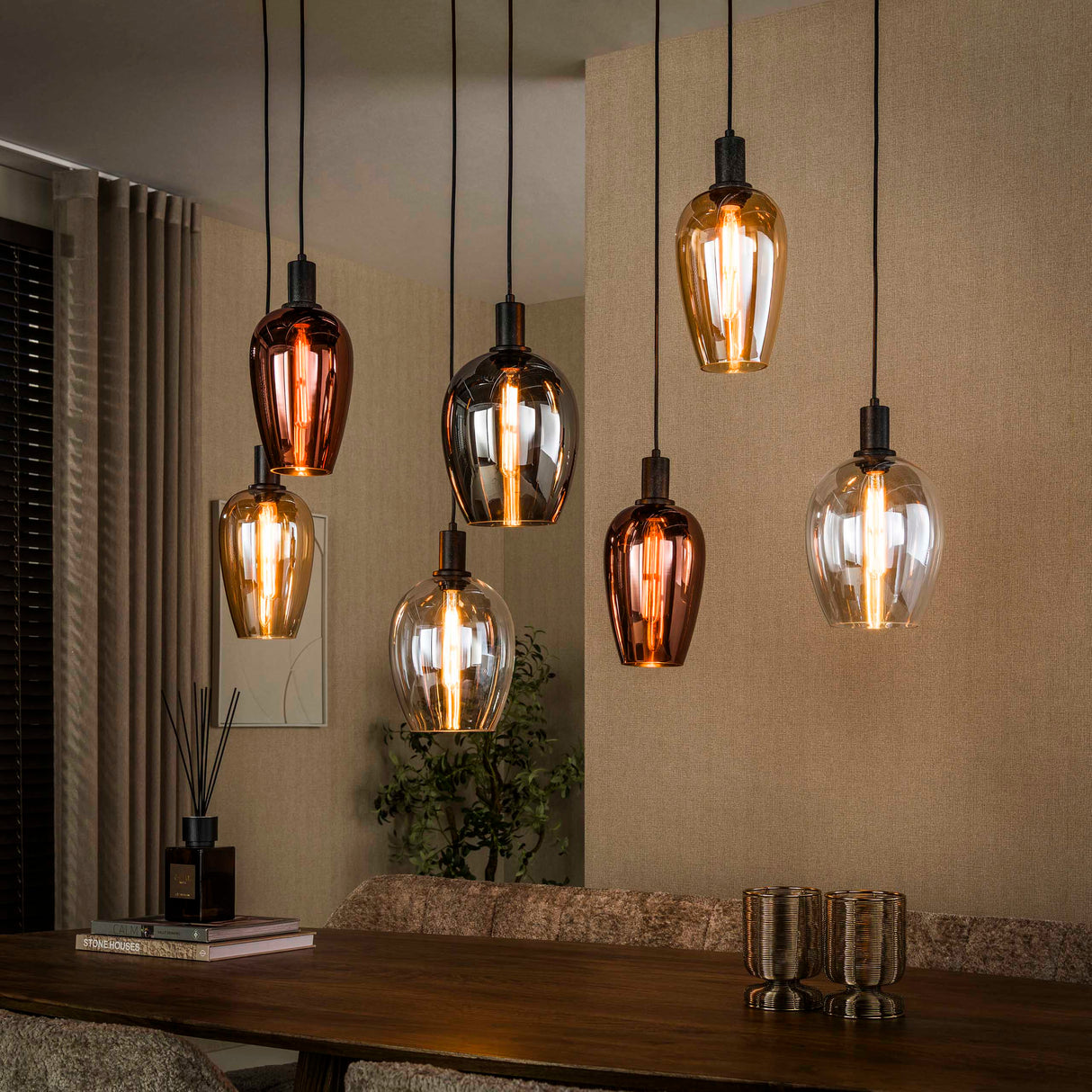 Hanglamp 7-lichts gekleurd glas Ayaz