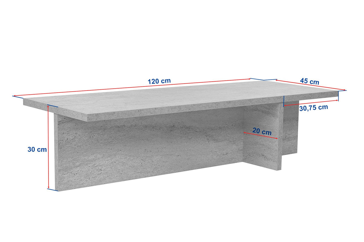 Rechteckiger Couchtisch Portland Travertin Melamin 120x45x30 cm 
