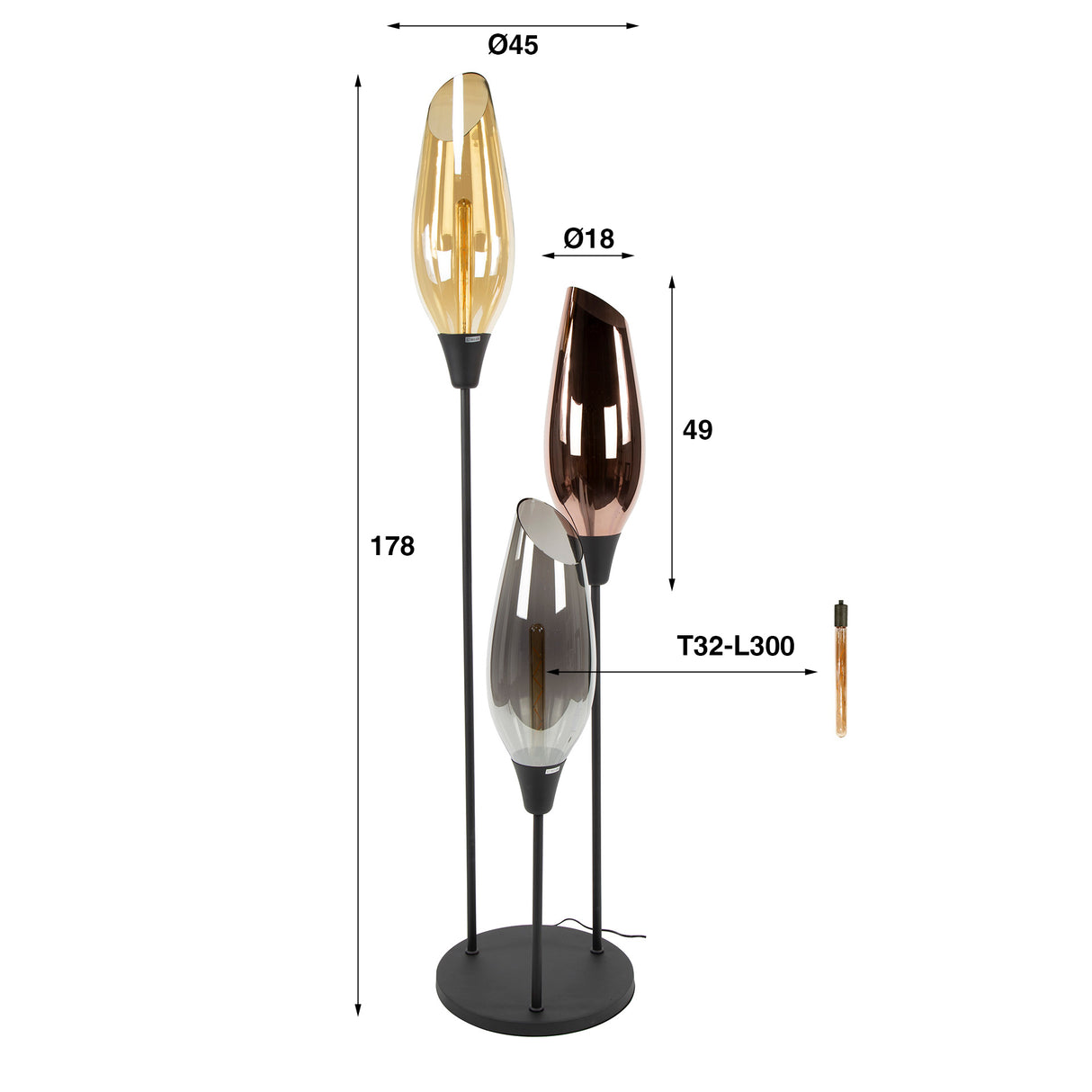 Stehlampe Coco 3-flammig buntes Glas 