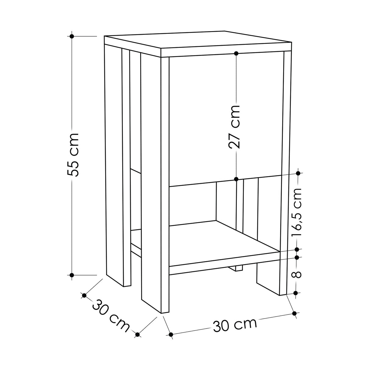 Nachttisch Ema Eiche Anthrazit Melamin 30x5x30 cm