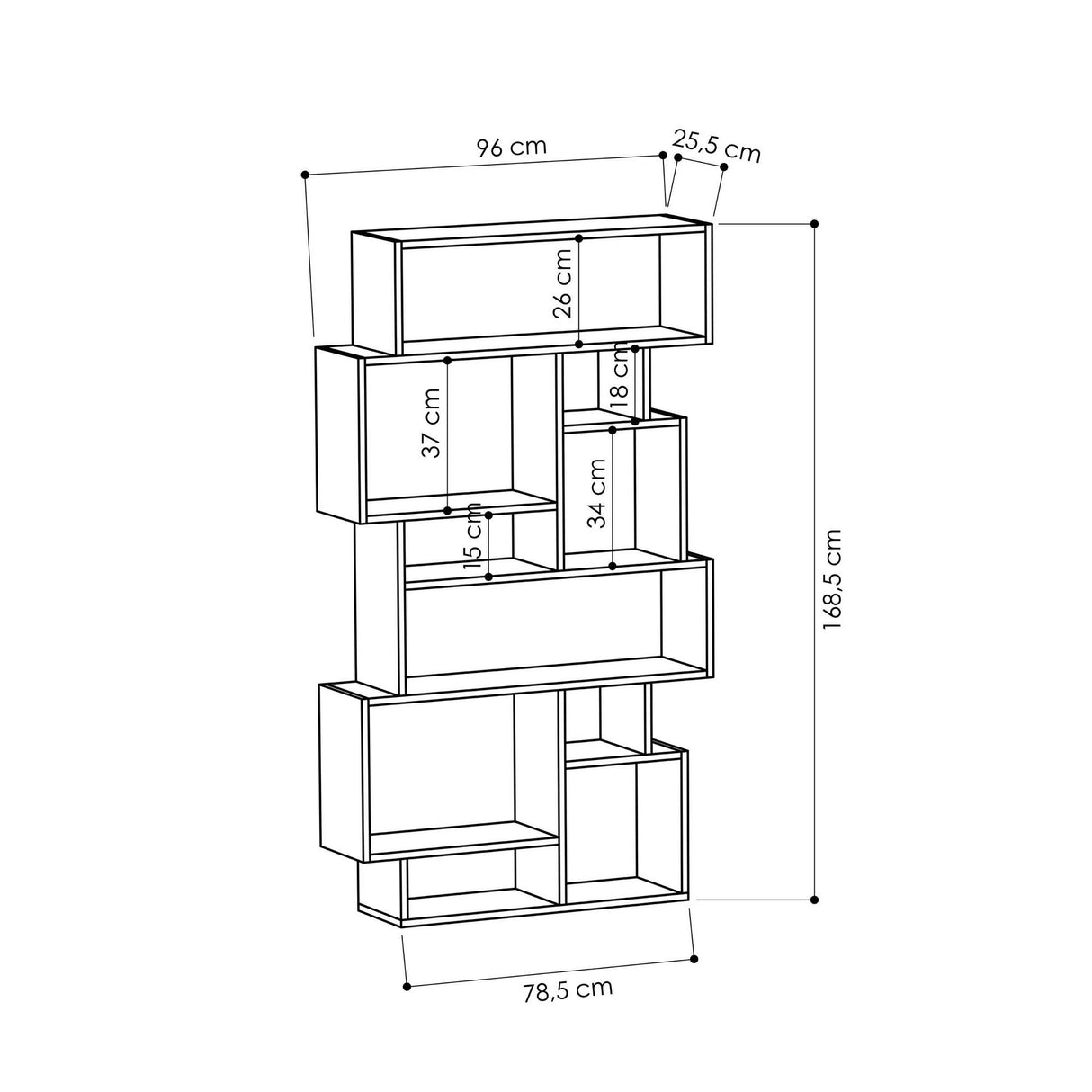 Bücherregal Karmato Sonoma Eik Melamine 96x168.5x25,5 cm