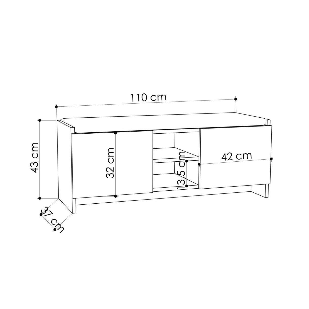 Schuhschrank Zulla Anthracit Eiche Melamin 110x43x37 cm