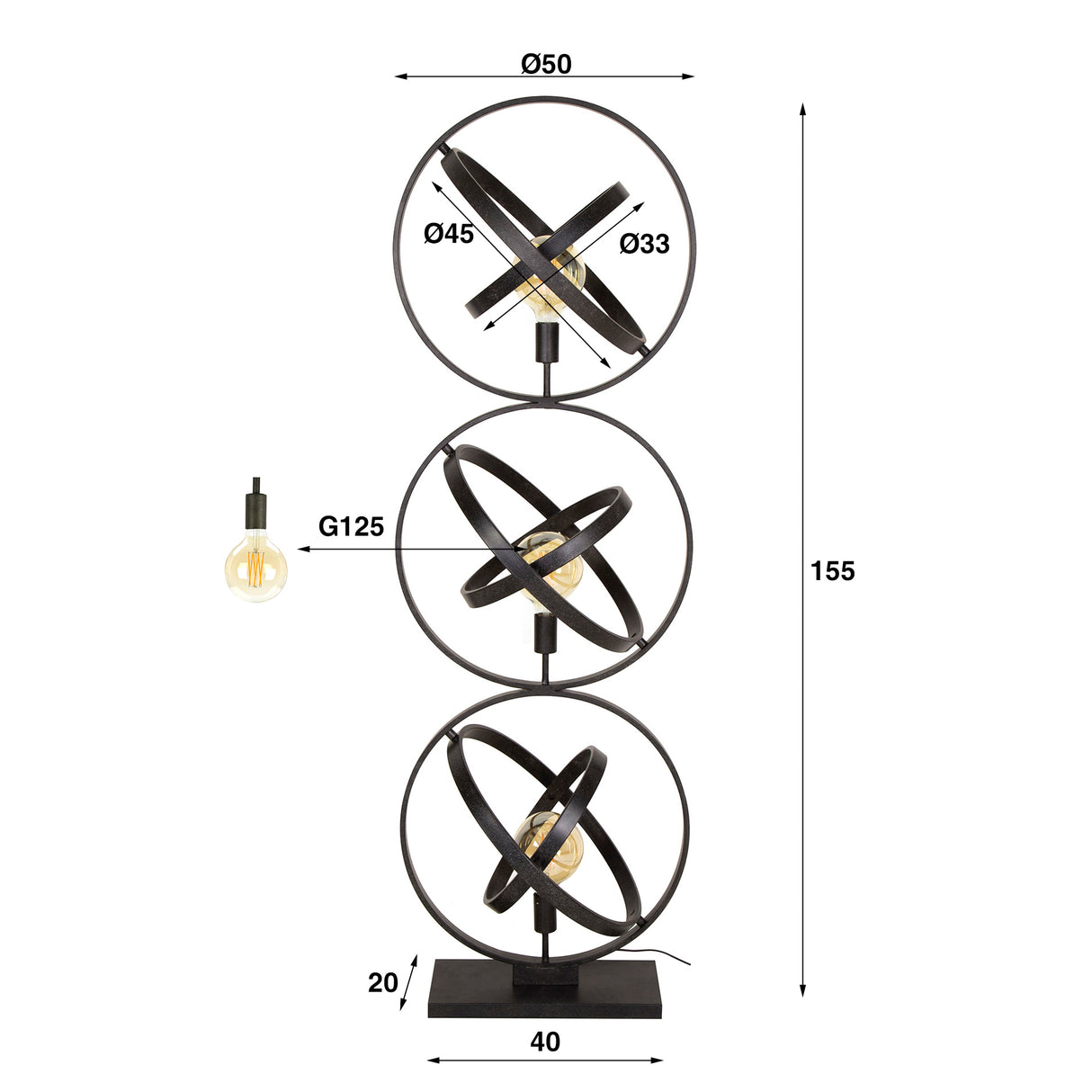 Stehlampe Galaxy 3-flammig schwarzes Metall 