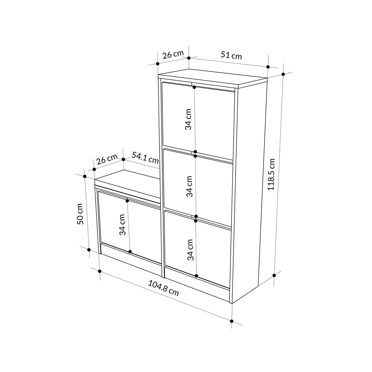 Schuhschrank Dude weißes Melamin 105x118.5x26 cm