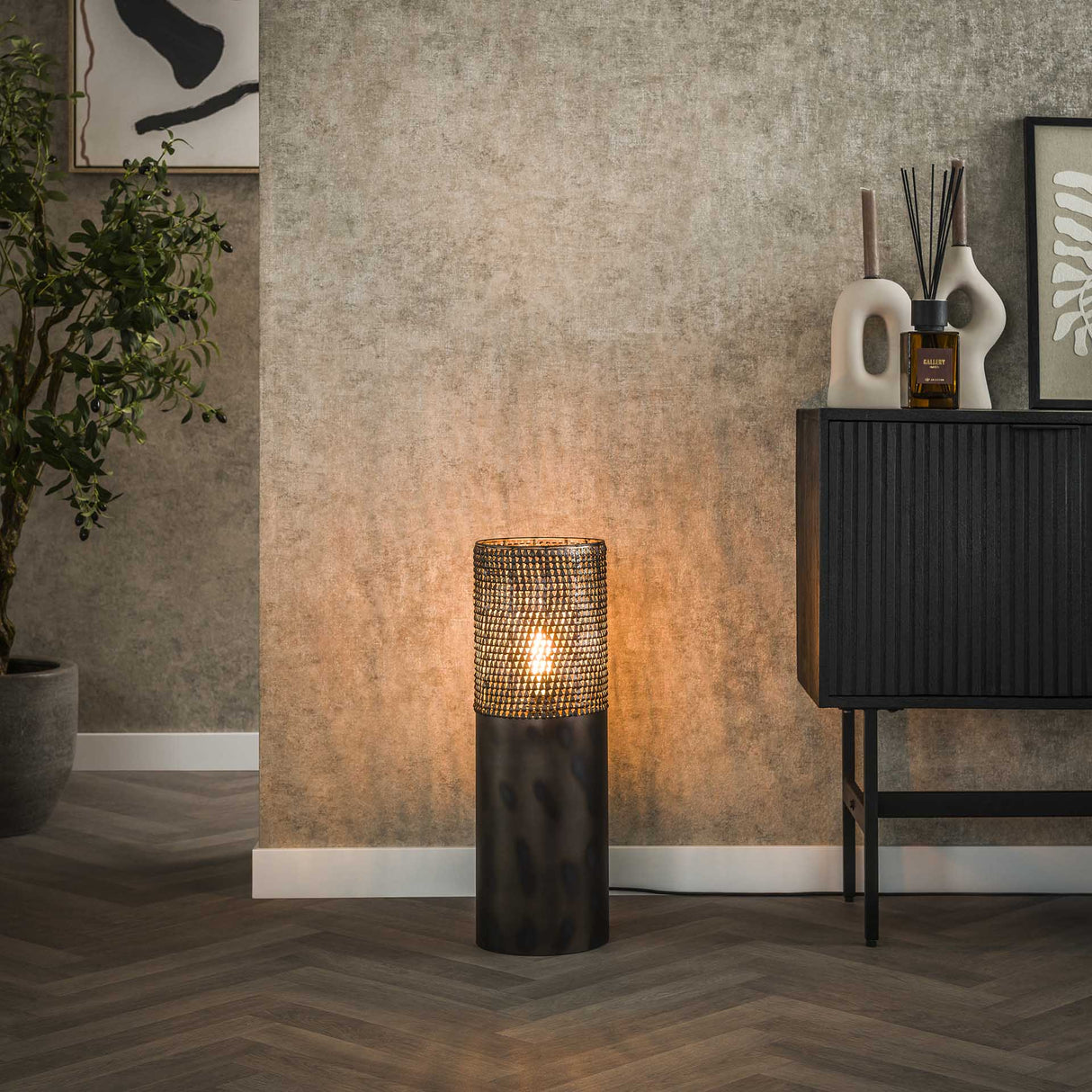 Stehlampe Zylinder Brick 60 cm schwarz braun 