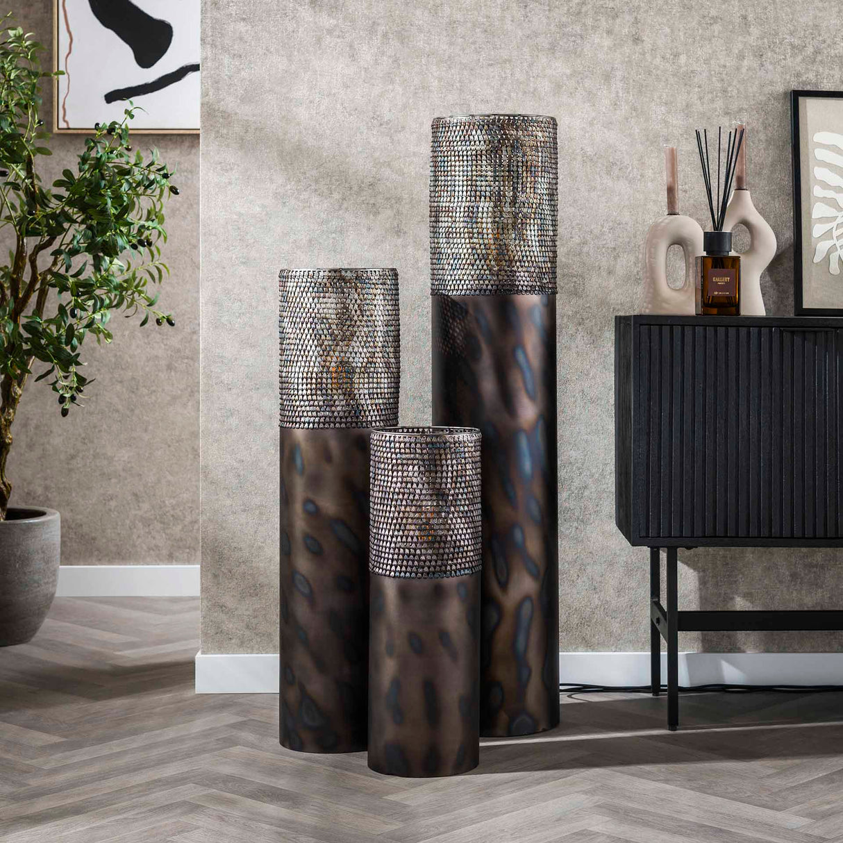 Stehlampe Zylinder Brick 60 cm schwarz braun 