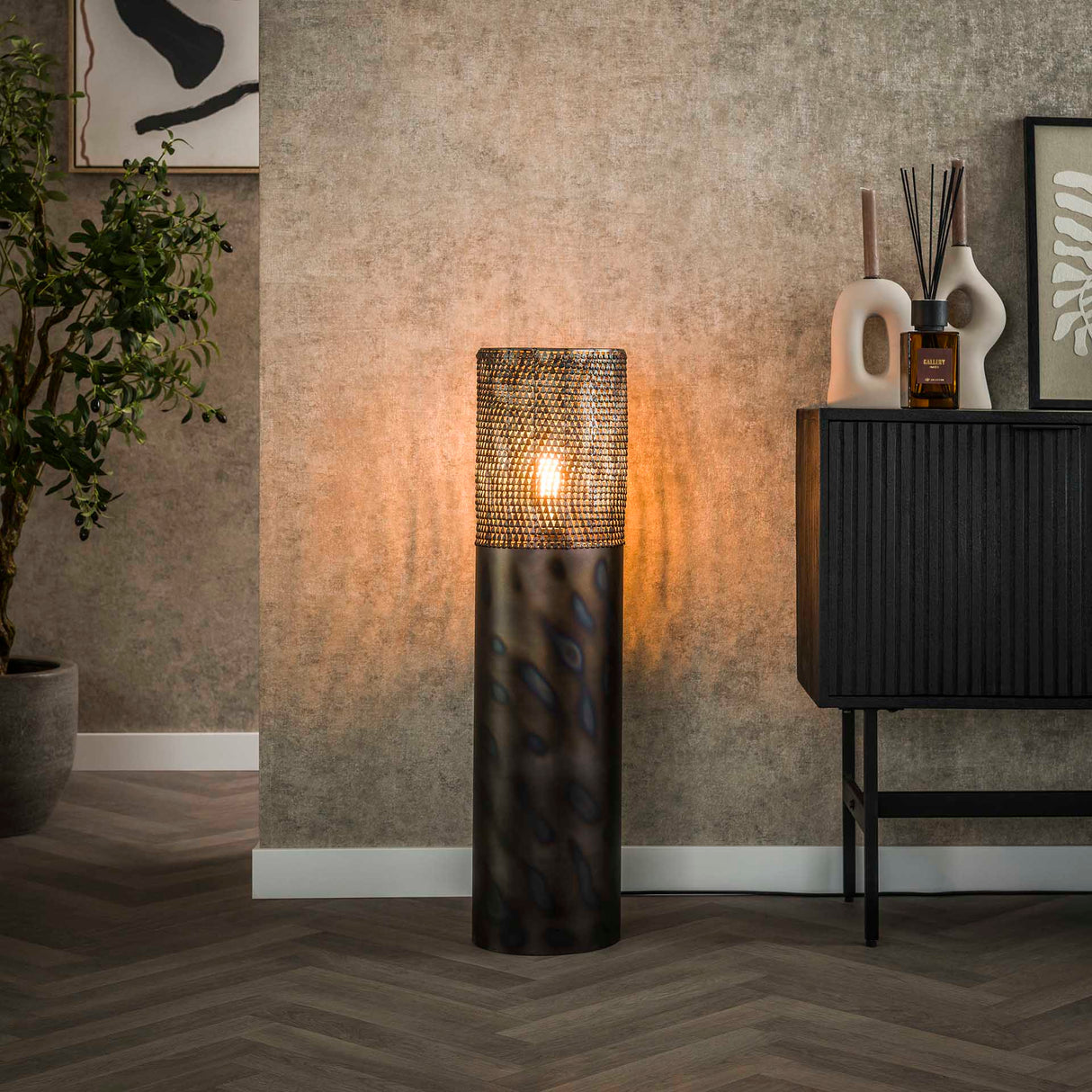Stehlampe Zylinder Brick 90 cm schwarz braun 