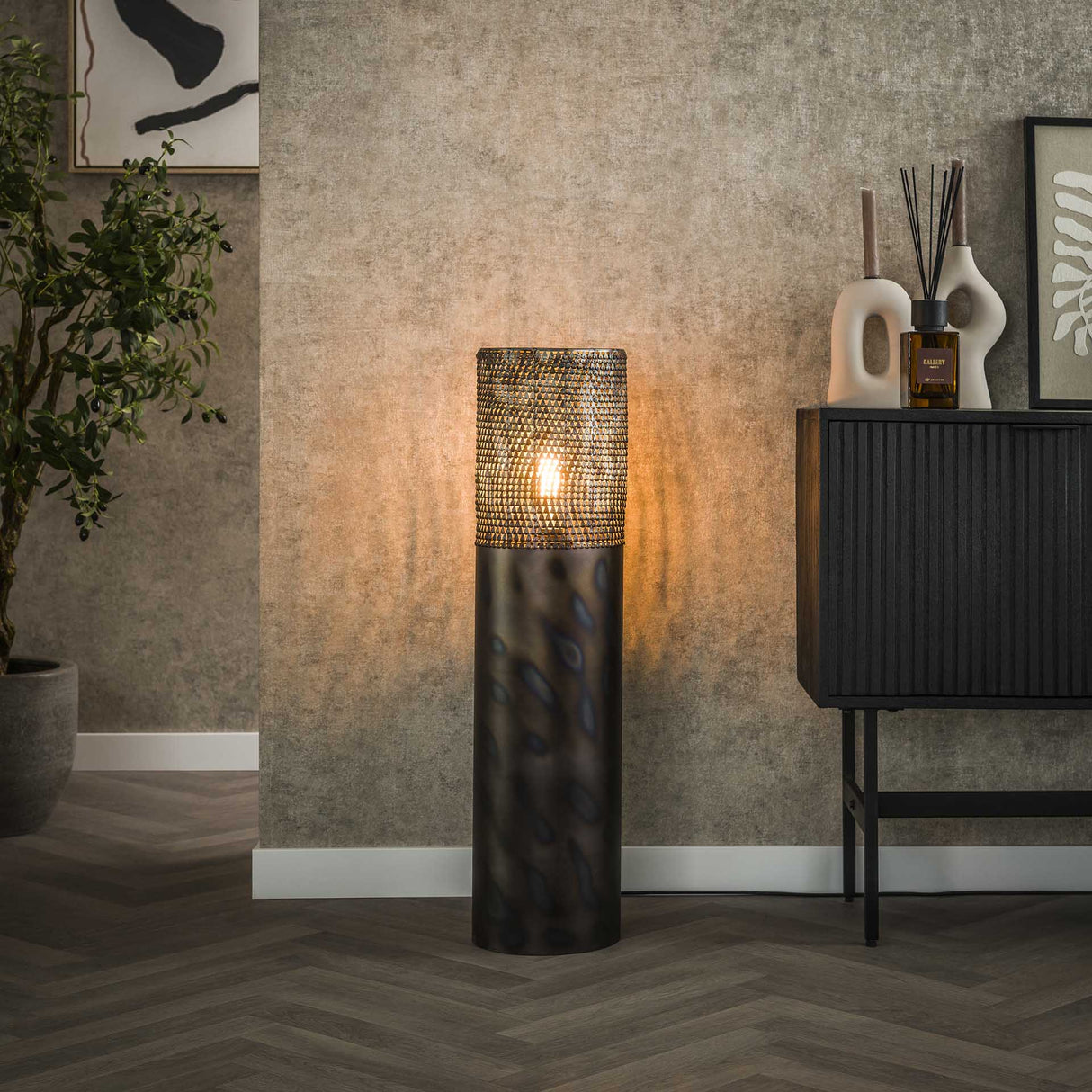 Stehlampe Zylinder Brick 90 cm schwarz braun 