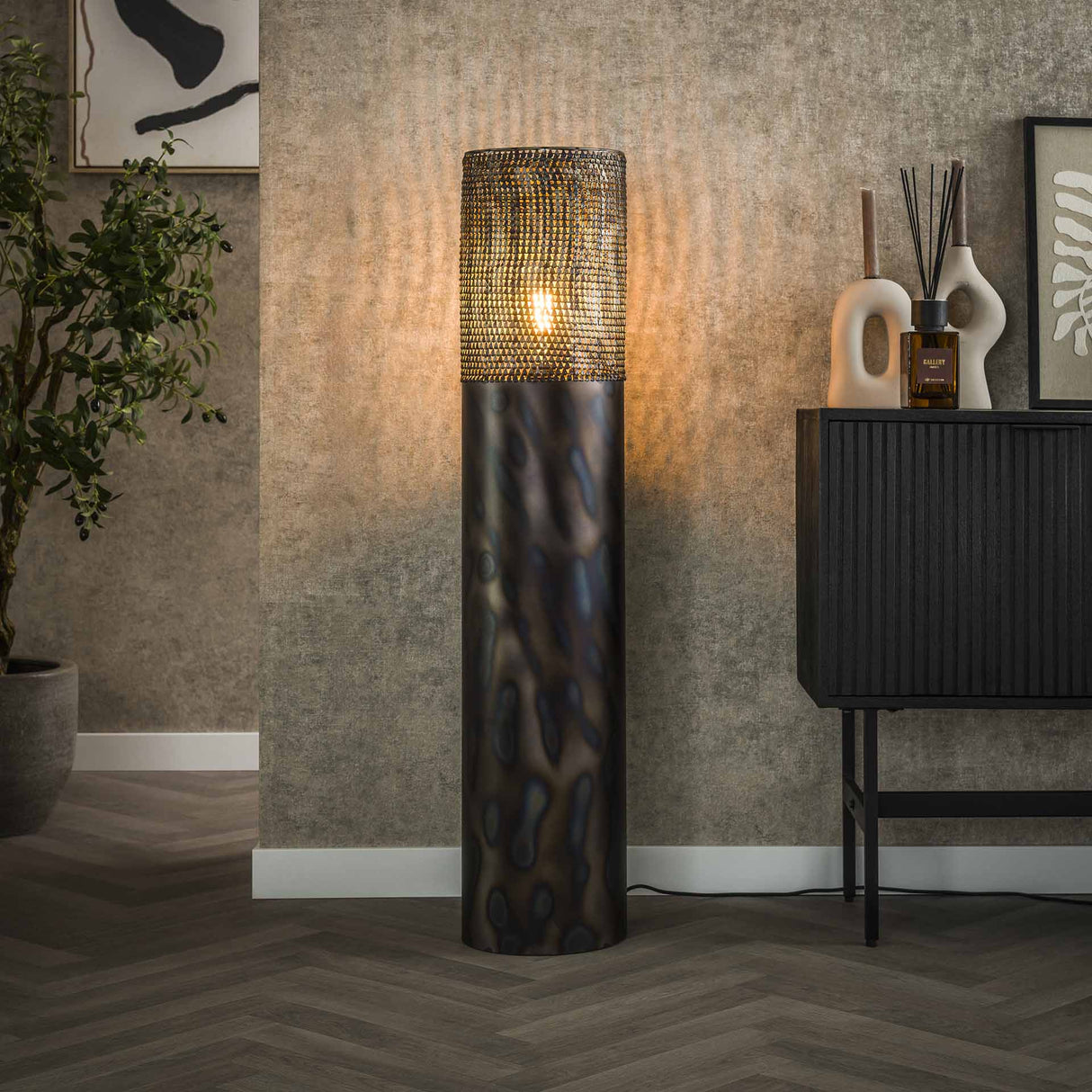Stehlampe Zylinder Brick 120 cm schwarz braun 