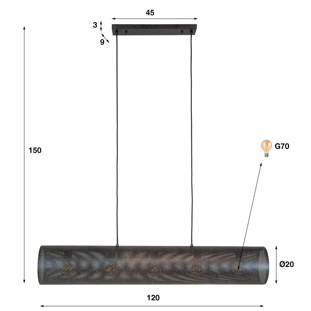 Hängelampe Knox 5-flammig Mesh schwarz 