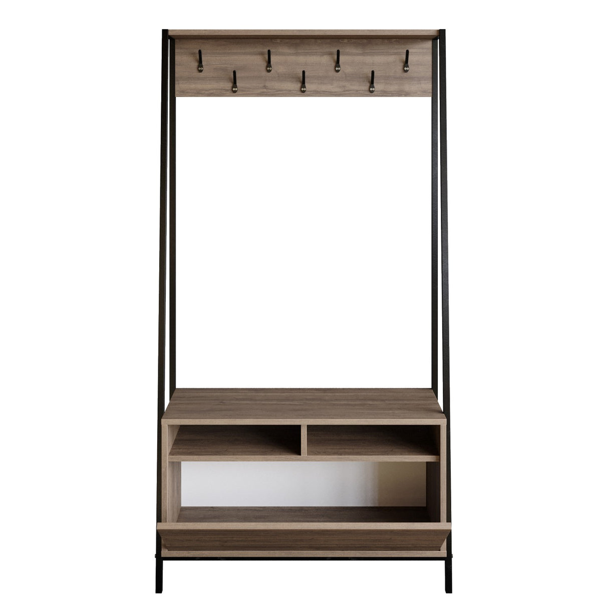 Garderobenmöbel Garderobe Walnuss Melamin Devon - Mit Fächern und Schublade 