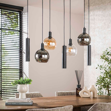 Hängelampe Orion 7-flammig – Schwarzes Metall – 110 cm 