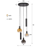 Hanglamp 5-lichts getrapt gekleurd glas zwart metaal Valeo