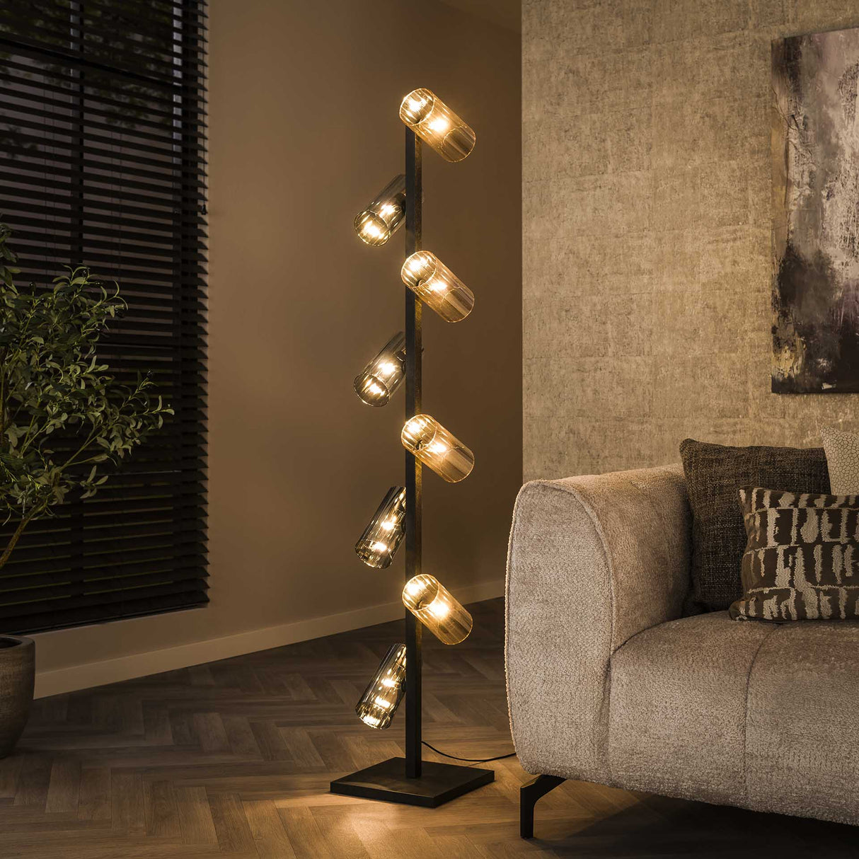 Stehlampe Khai 8-flammig Zylinder gemischtes Glas 