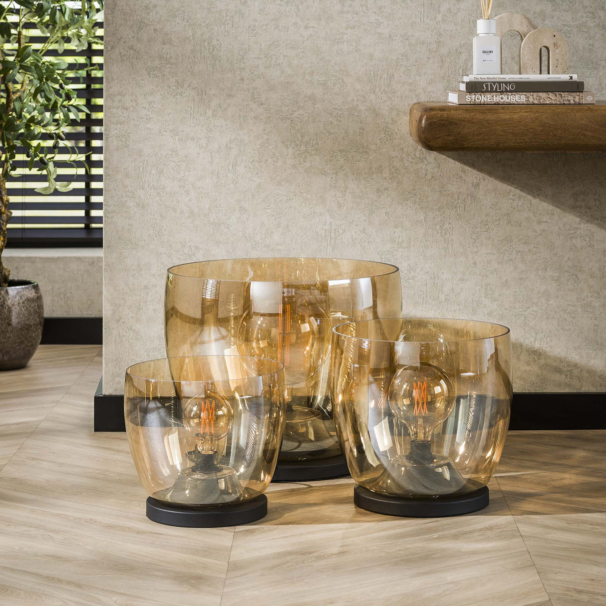 Vloerlamp Dain UP XL Amberkleurig glas
