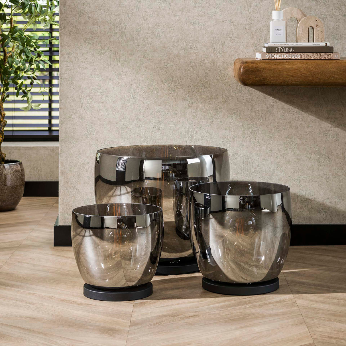 Stehlampe Dain UP XL Chromfarbiges Glas 