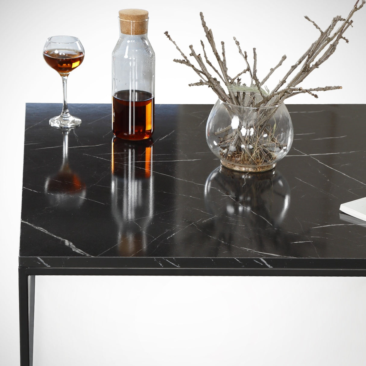 Couchtisch Quadrat 75x75 cm Pola - Schwarz Marmorlook Melamin 