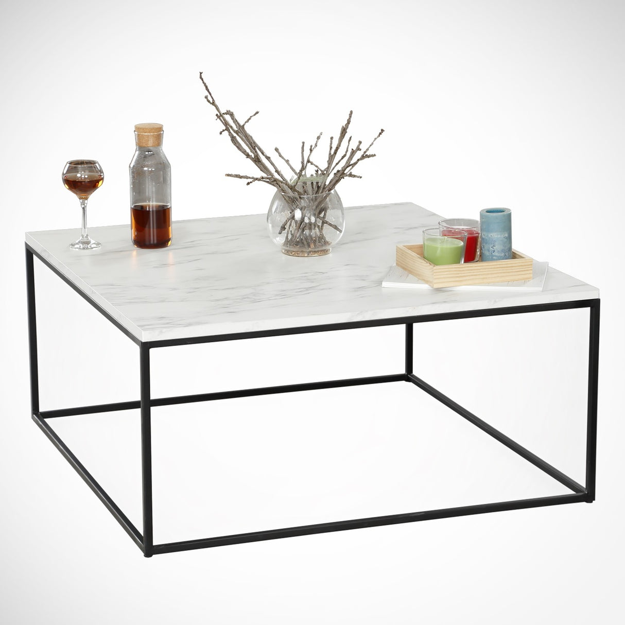 Couchtisch Quadrat 75x75 cm Pola - Weiß Marmorlook Melamin 