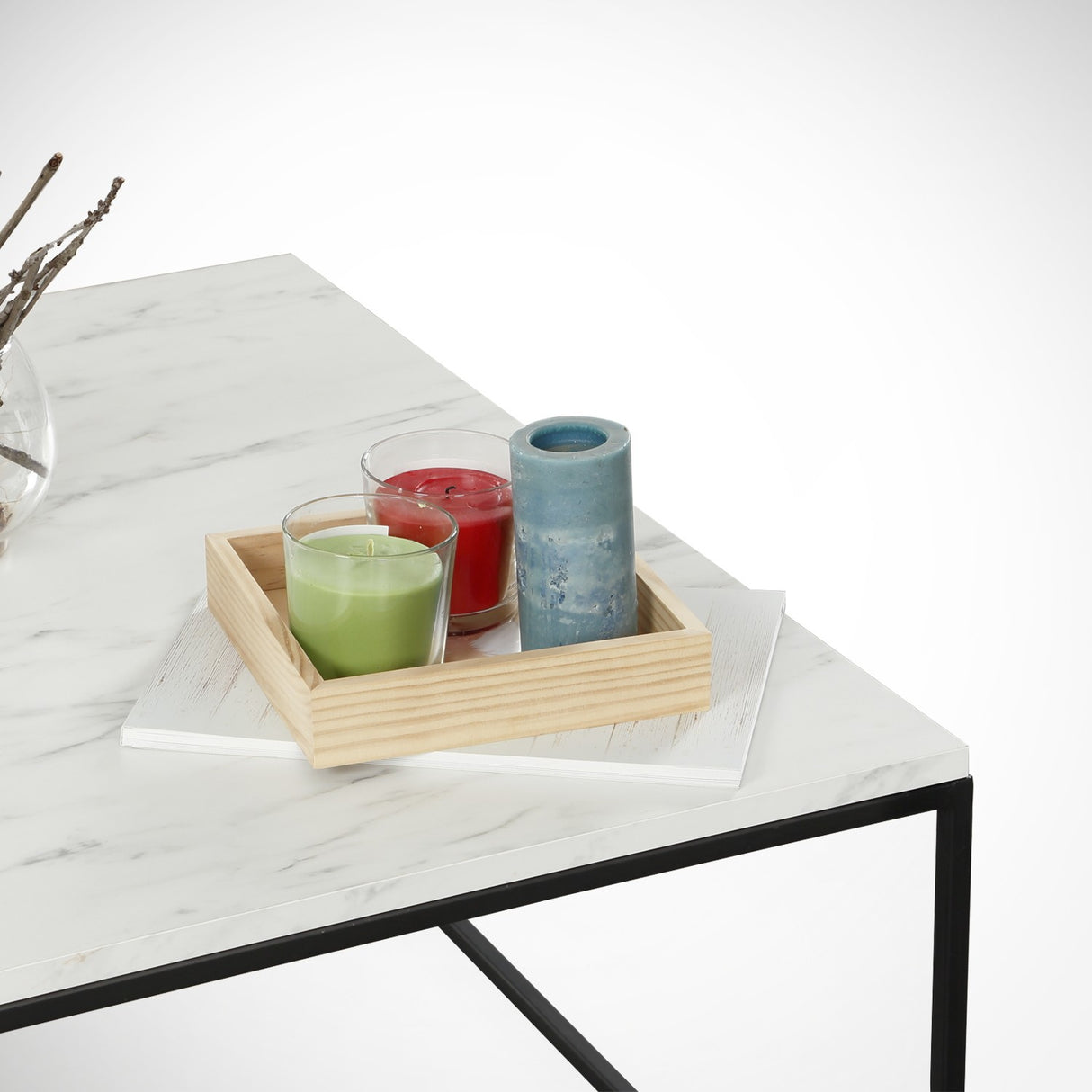 Couchtisch Quadrat 75x75 cm Pola - Weiß Marmorlook Melamin 
