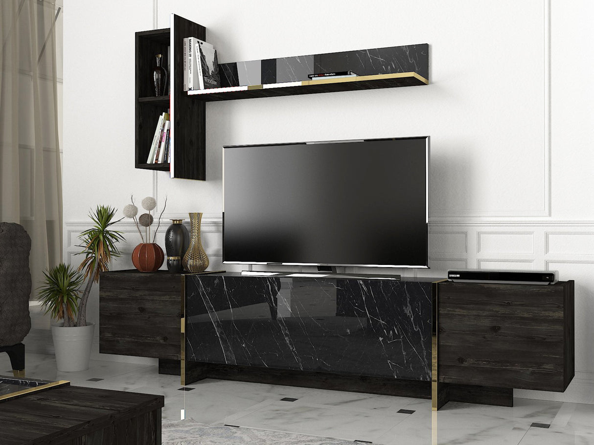 TV -Möbelset Veyron Black Gold Melamin 180x45x32.3 cm