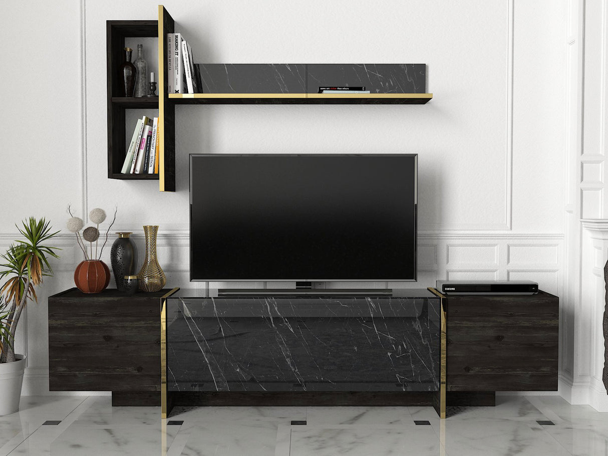 TV -Möbelset Veyron Black Gold Melamin 180x45x32.3 cm