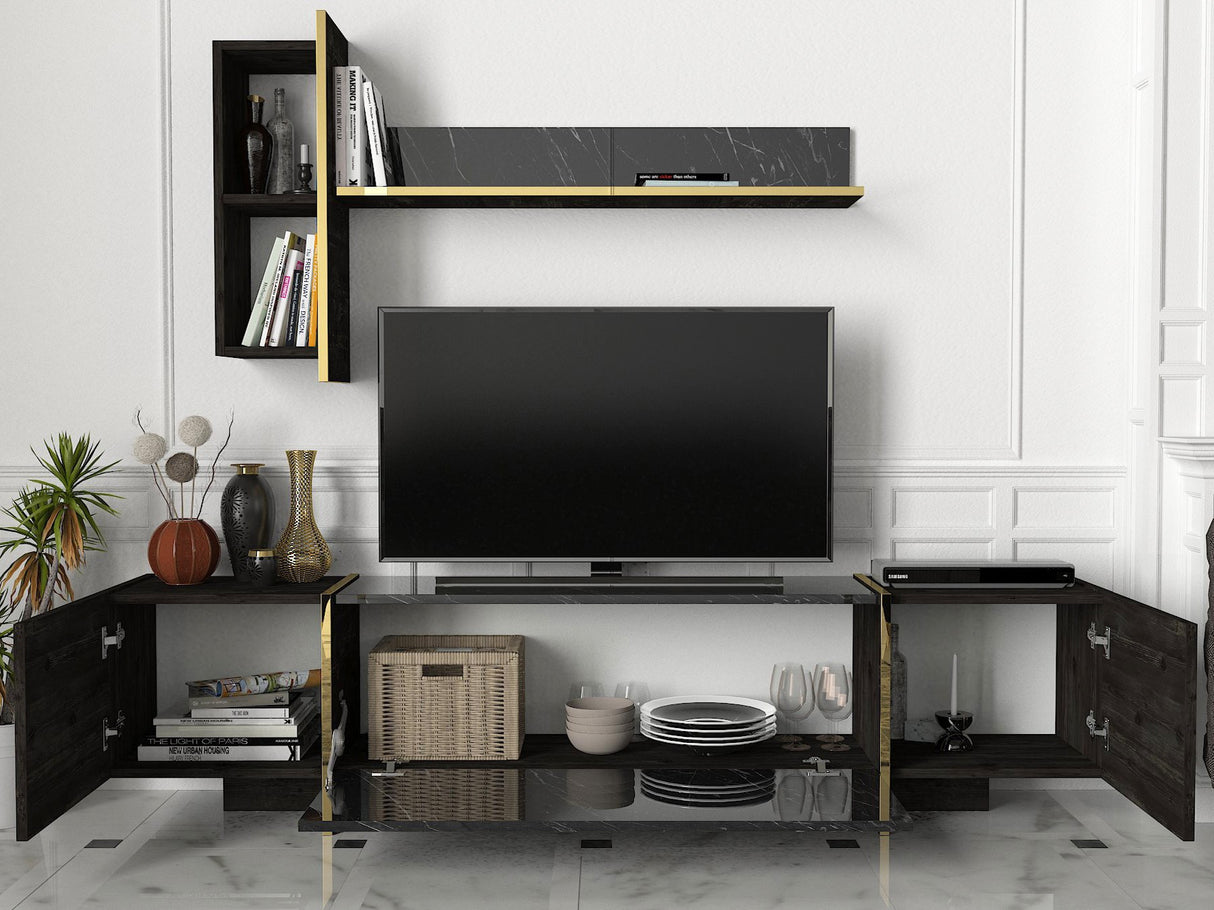 TV -Möbelset Veyron Black Gold Melamin 180x45x32.3 cm