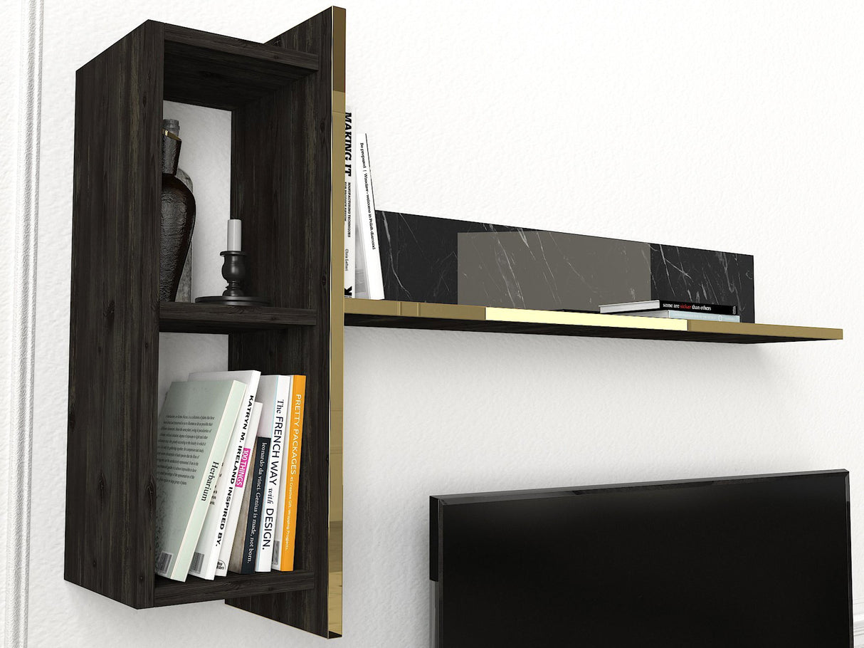 TV -Möbelset Veyron Black Gold Melamin 180x45x32.3 cm