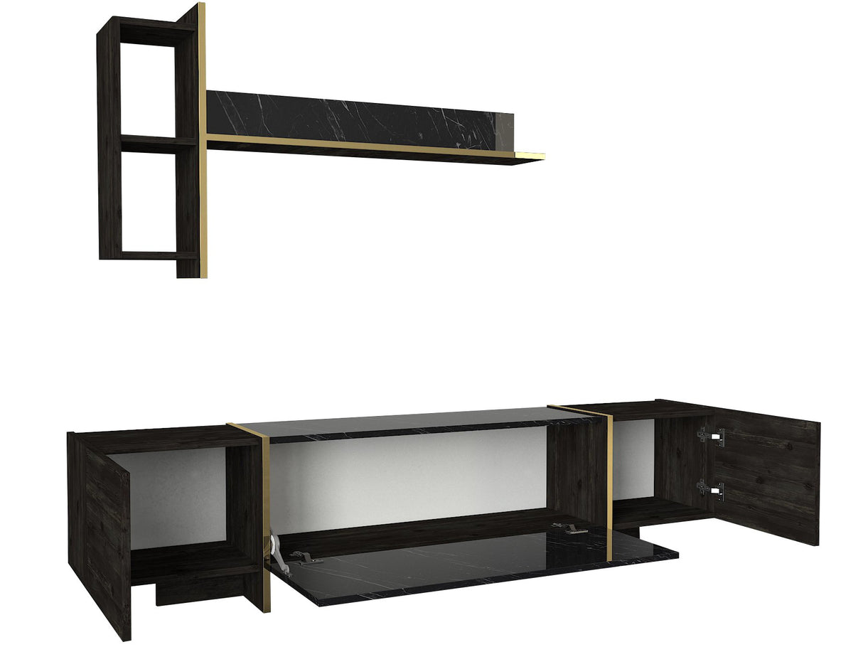 TV -Möbelset Veyron Black Gold Melamin 180x45x32.3 cm